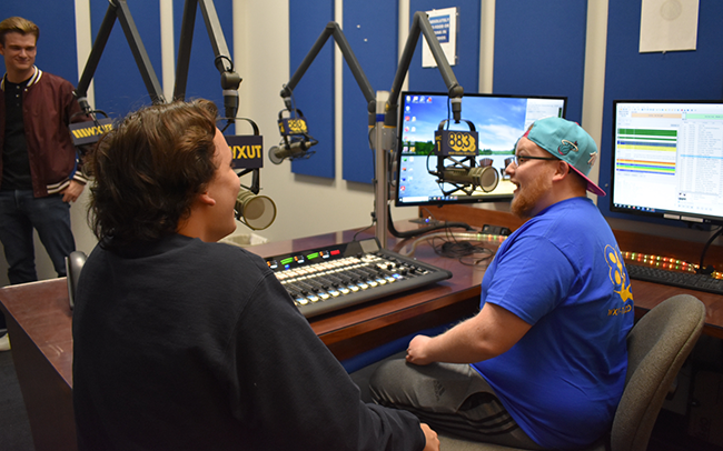 UToledo communication students broadcasting from WXUT studio at the University of Toledo 