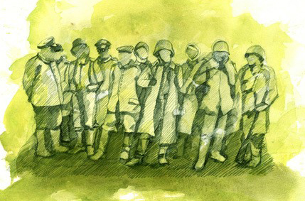 Art illustration of soldiers standing