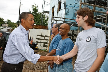 UToledo Lawa and Social Thought graduate Logan Sheehan shaking hands with President Barak Obama