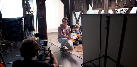 UToledo students taking part in a fim shoot with guest filmmaker Simon Huber