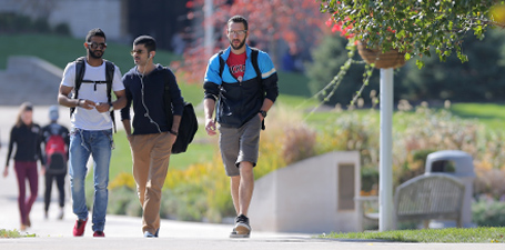 Students walking across campus