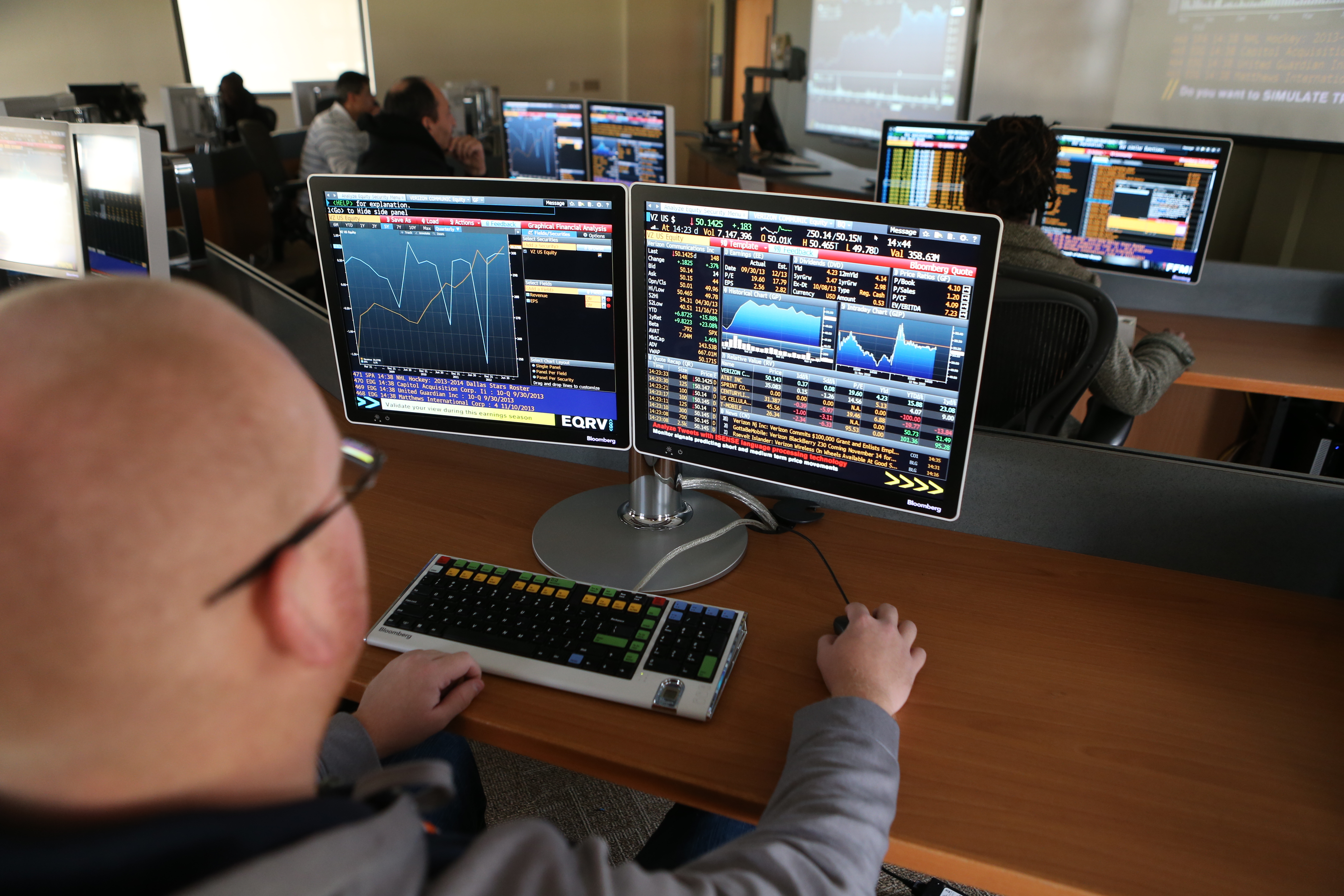 Student Working in the Neff Trading Room