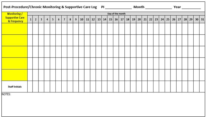 Image of a DLAR Monitoring and Supportive Care Log