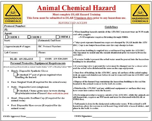 Image of an Animal Chemical Hazard form