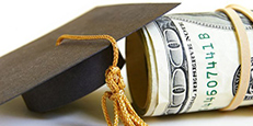 Graudation cap and roll of money