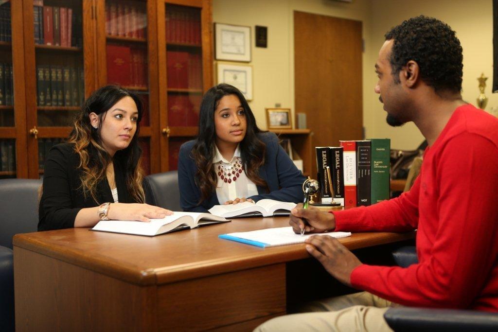 Students studying in courtroom