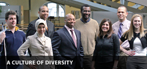 A Culture of Diversity text on image of a diverse group of individuals