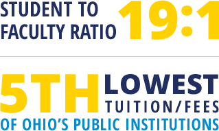 Student to Faculty Ratio 19:1, 5th Lowest Tuition/Fees of Ohio's Public Institutions