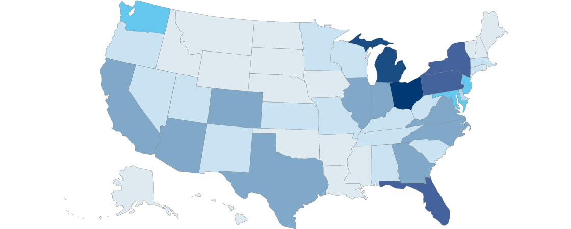 US Map showing law alumni