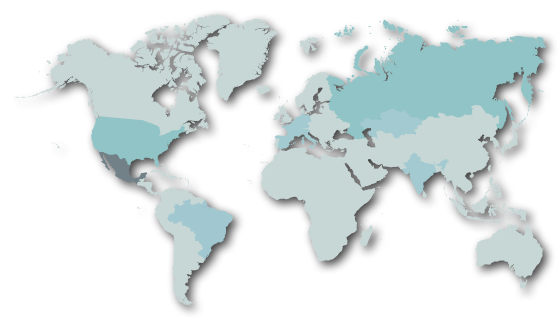 World map in blue hues