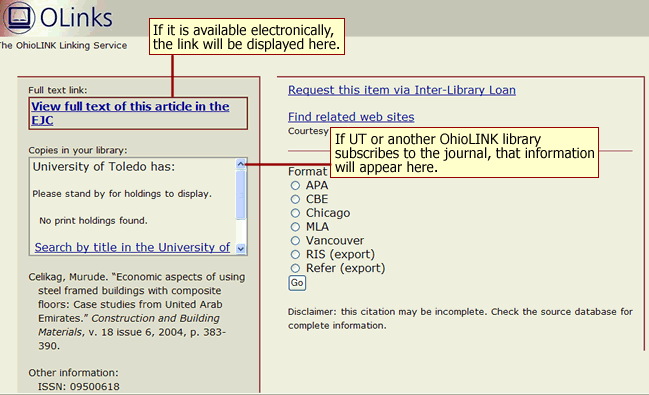 If it is available electronically the link will be displayed here. If UT or another OhioLINK library subscribes to the journal that information will appear here.