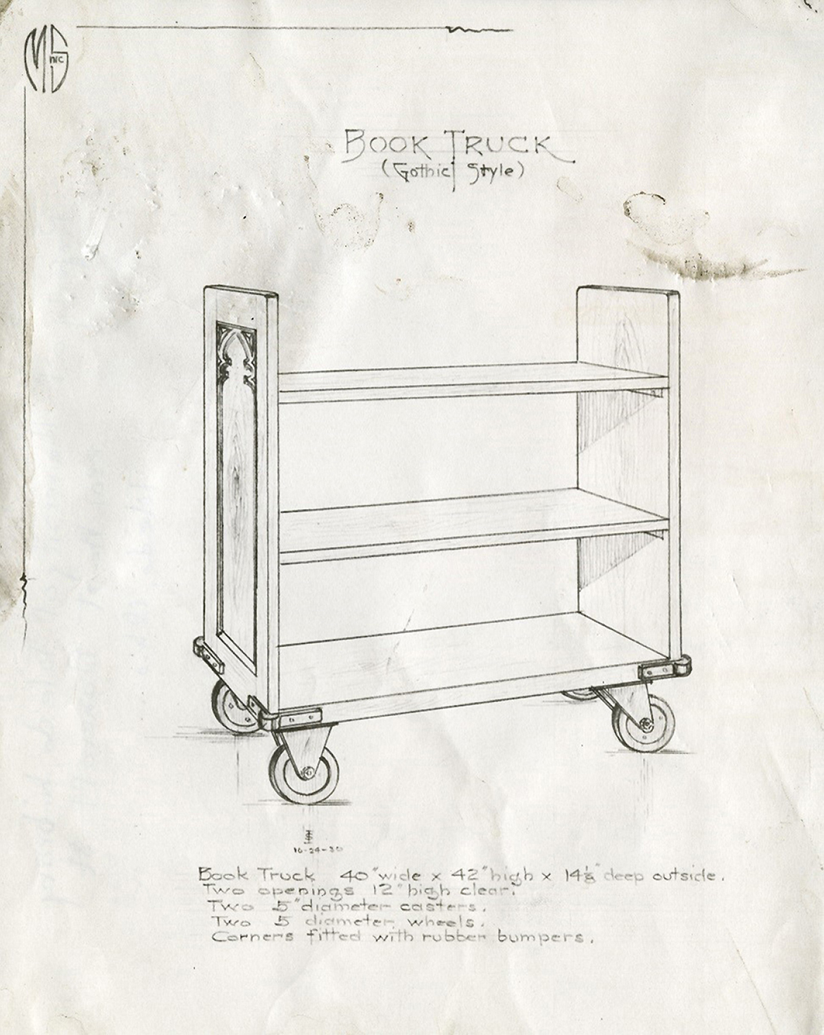 Book Truck (Gothic Style), drawing