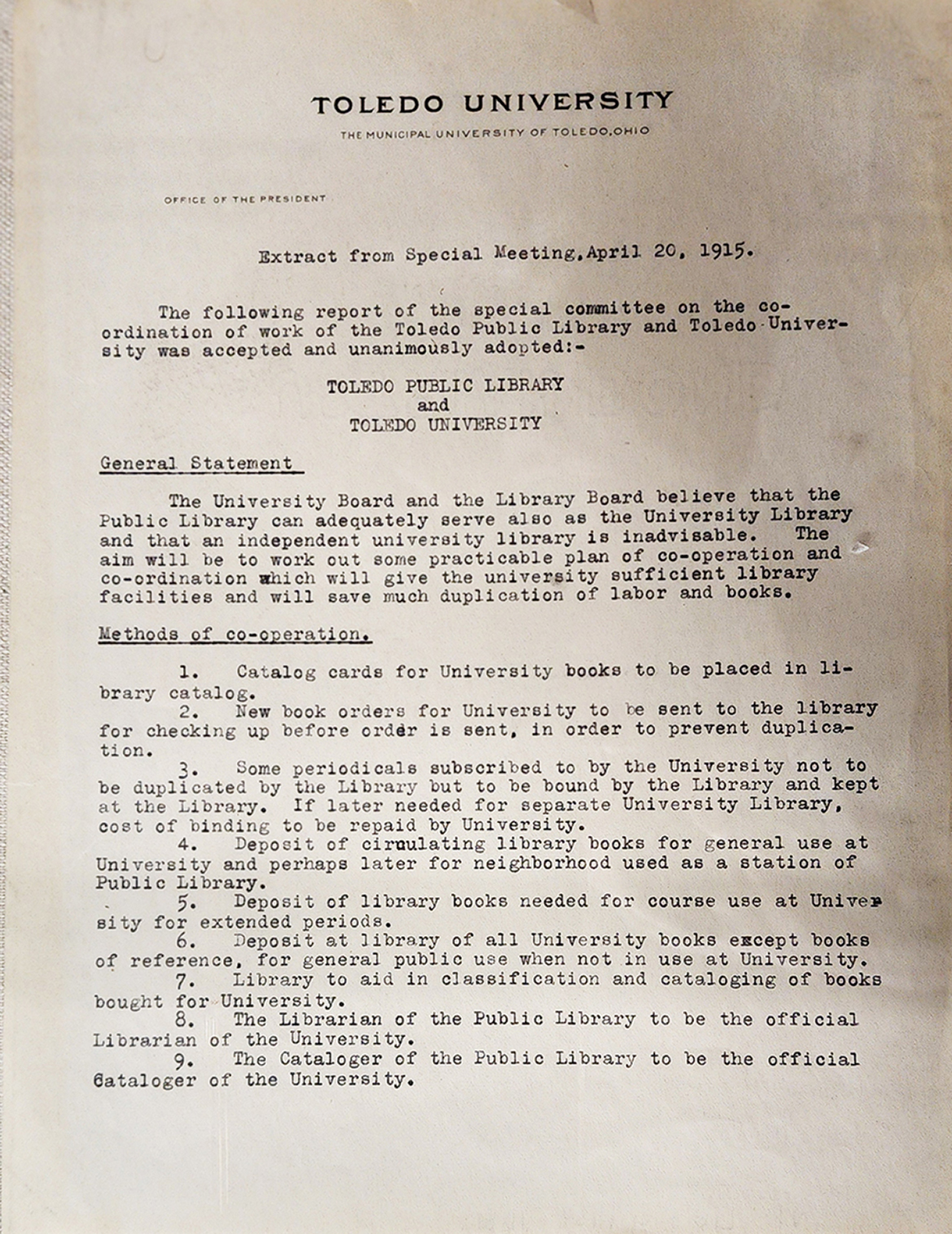 Extract from Special Meeting, April 20, 1915