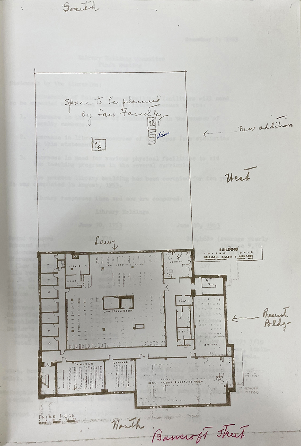 Blueprint of proposed addition south of the existing building