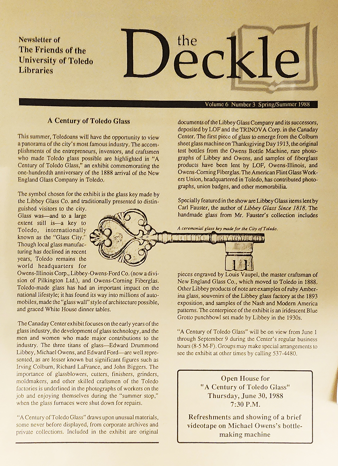 A Century of Toledo Glass; Article in the Spring/Summer 1988 issue of the Deckler