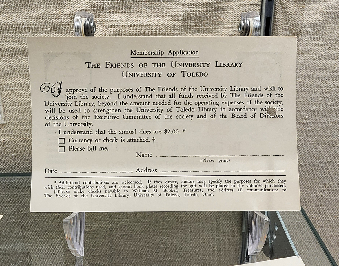 The Friends of the University Library, Membership Application Card
