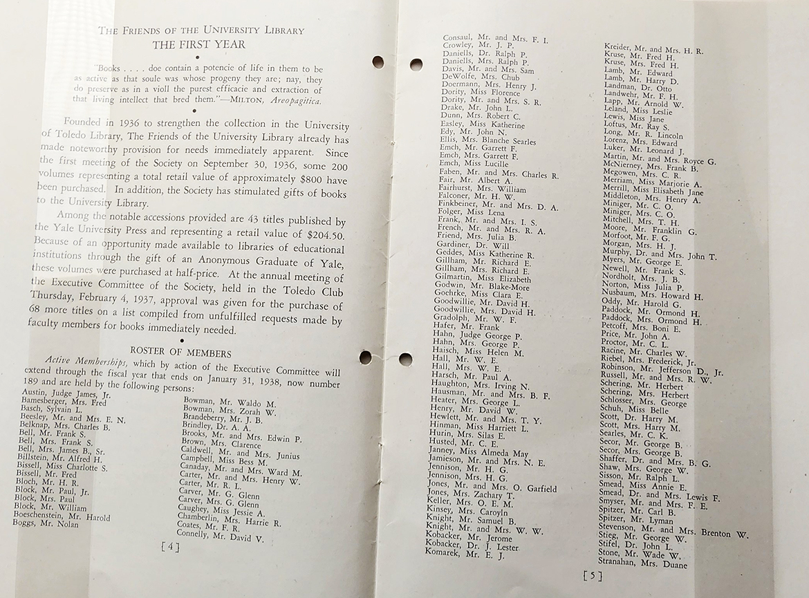 The Friends of the University Library, January 31, 1938