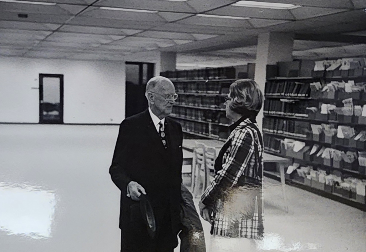Ward M. Canaday and Mary Gillham in Carlson Library