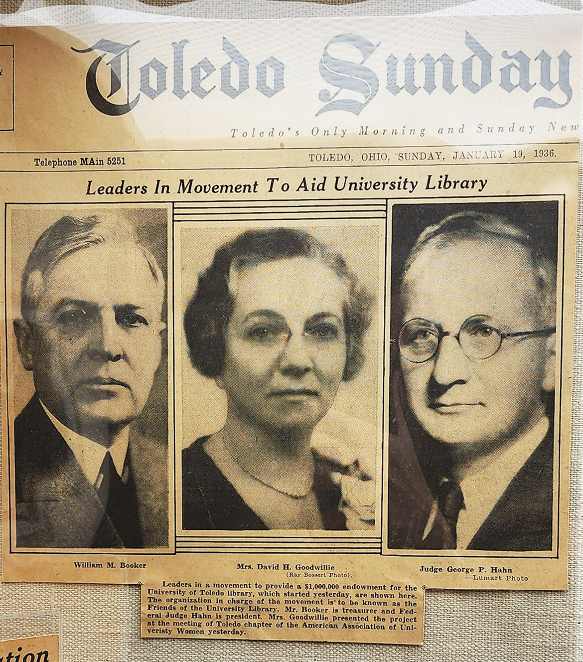 Leaders in Movement To Aid University Library, Article (January 19, 1936)