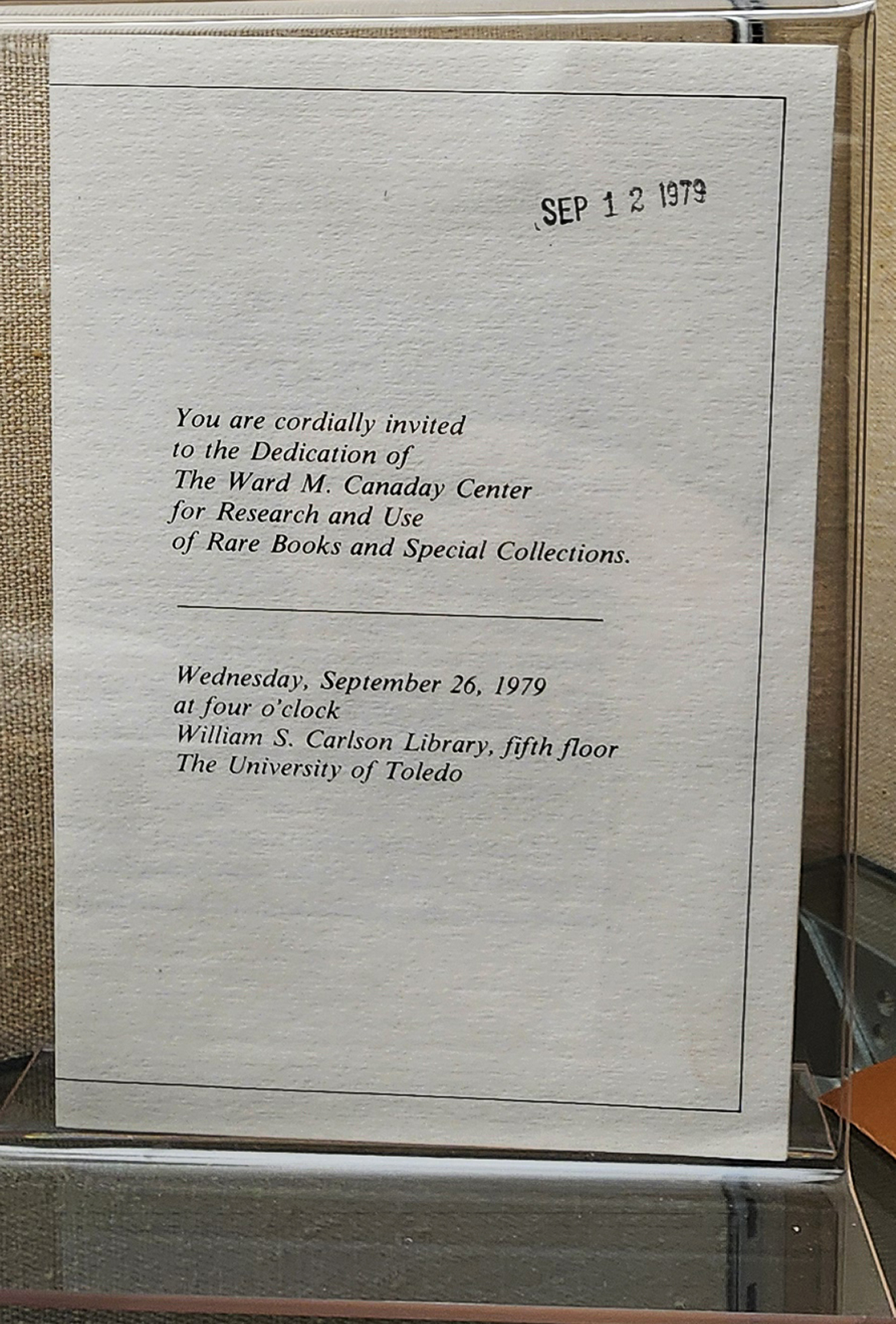 Invitation to the Dedication to the Wrd M. Canaday Center, September 26, 1979