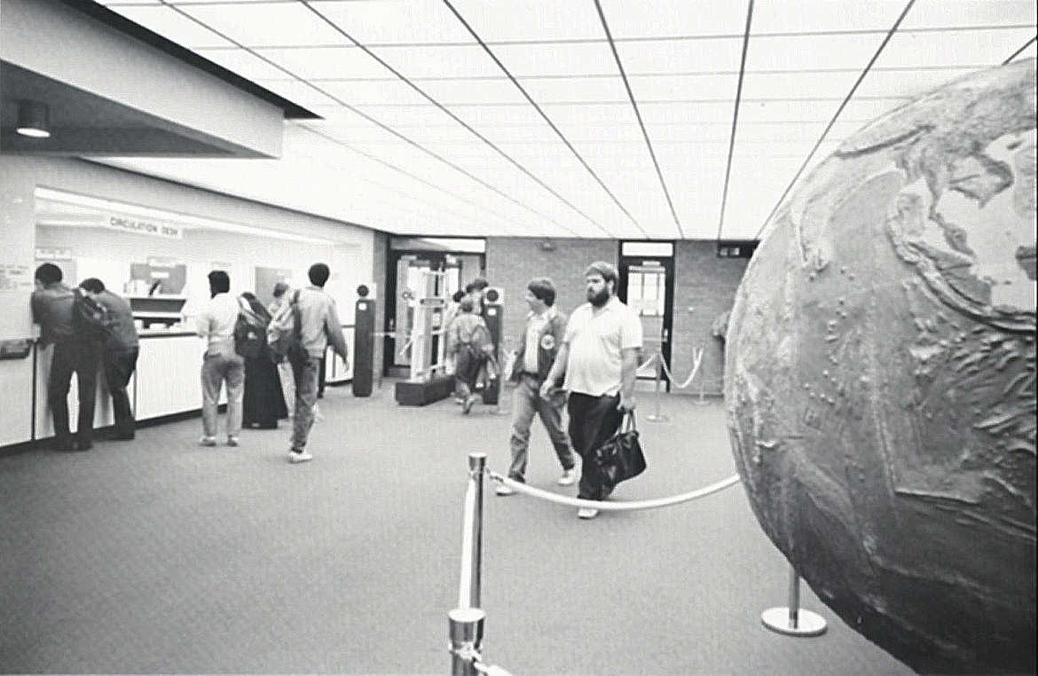 The geophysical globe near the Circulation Desk