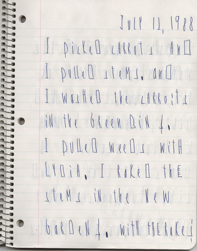 An entry in the diary of the Bittersweet Farms residents, dated July 12
