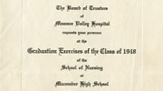 An invitation to the Graduation Exercises of the Class of 1948 at Macomber High School's School of Nursing. From the Maumeee Valle Hospital Scrapbook