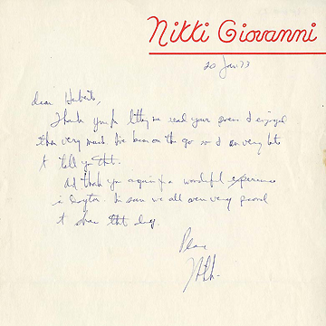 Letter from Nikki Giovanni