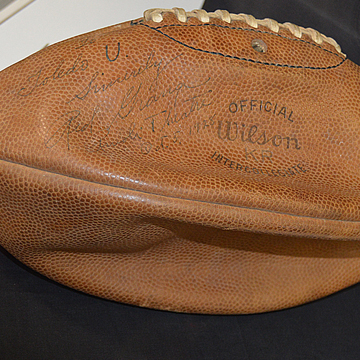 Football signed by “Red” Grange (rear view)
