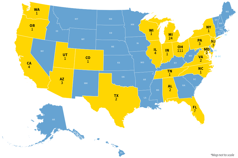 Class of 2022 map with marked states