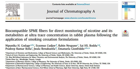Biocompatible SPME fibers for direct monitoring of nicotine and its metabolites at ultra trace concentration in rabbit plasma following the application of smoking cessation formulations