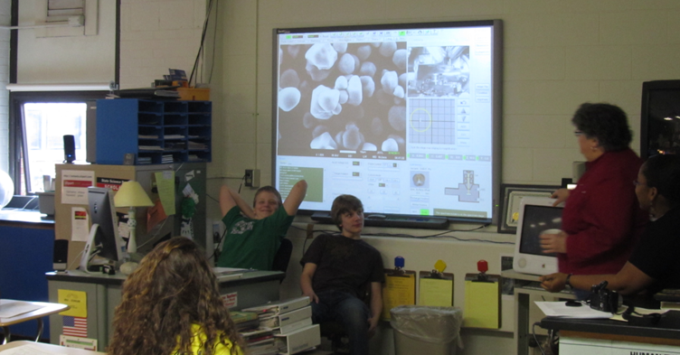 Local high school students use the cyber-enabled SEM (located in the NSM Instrumentation Center) from their very own classroom to complete a microscopy lab