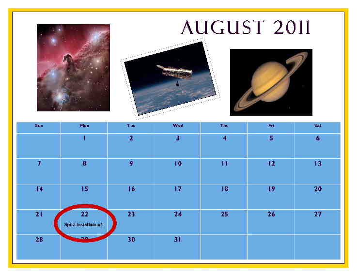 Calendar showing installation date