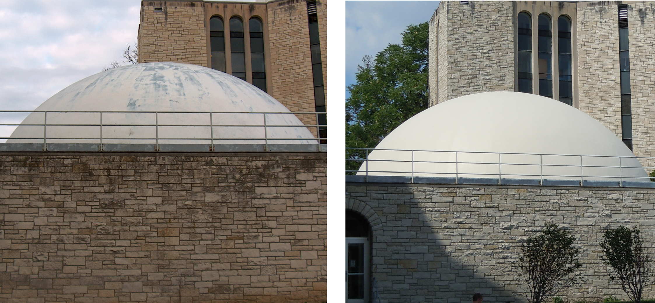 The planetarium dome before and after its repainting