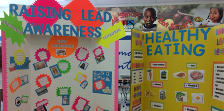 display board with facts on lead poisoning