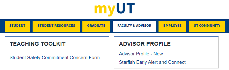 MyUT Portal - Faculty Advisor Tab