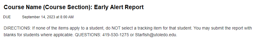 Read directions of Starfish Report