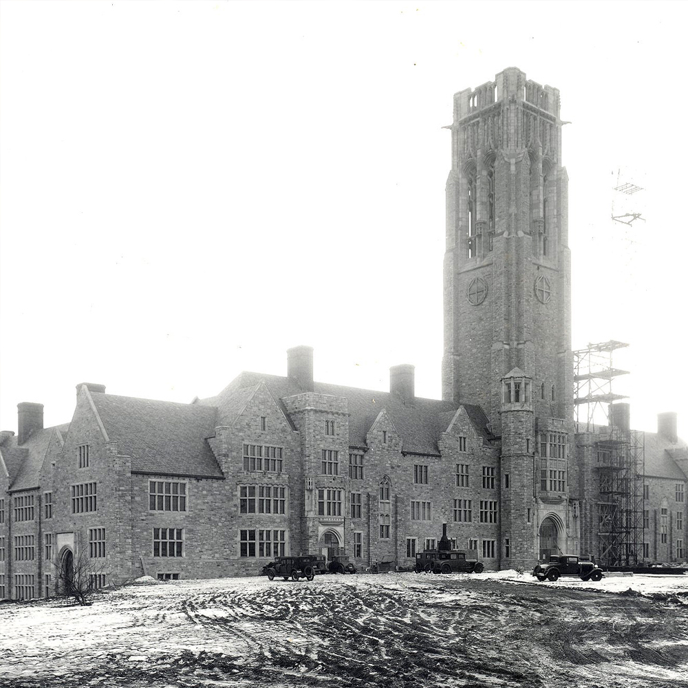 Black and white photo of University Hall from 1931