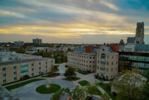 photo of campus at twlight