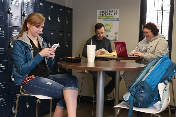 Students sitting in the commuter's lounge