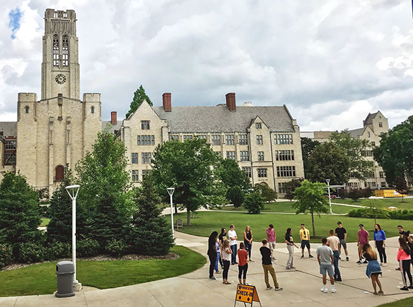 students on a campus tour