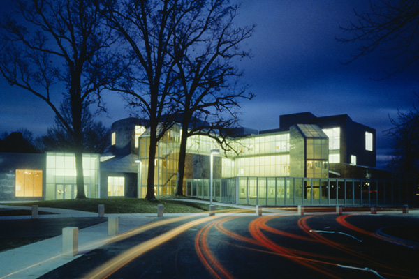Center for the Visual Arts outside at night