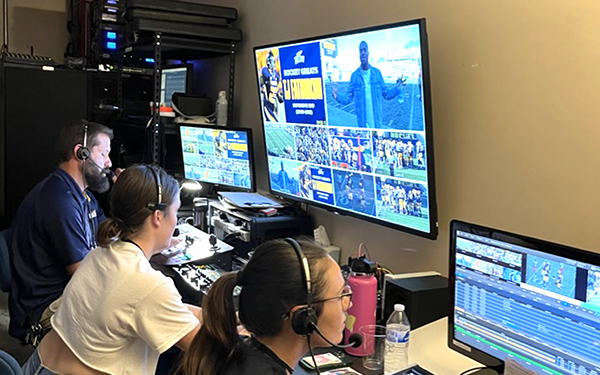 UToledo Communication students in the television control room of the 2023 Homecoming game 