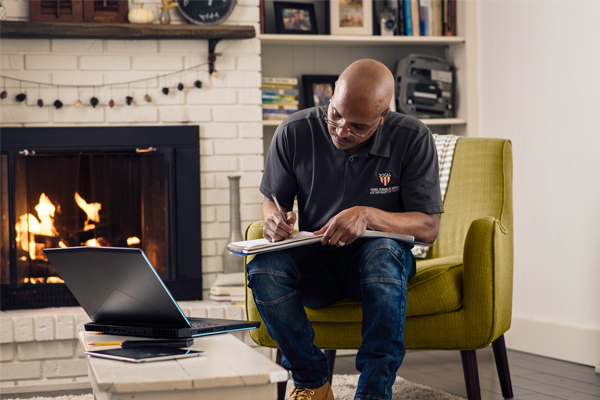 Man studying at home