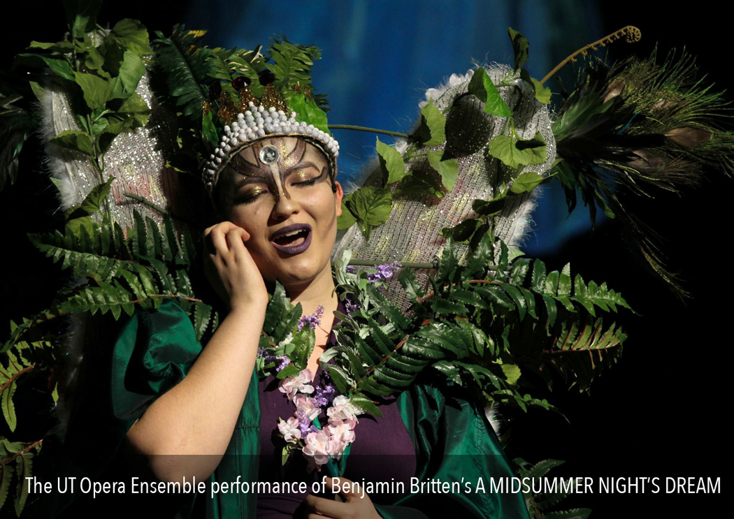 Photo of soprano singing in UToledo production of Midsummer Nights Dream