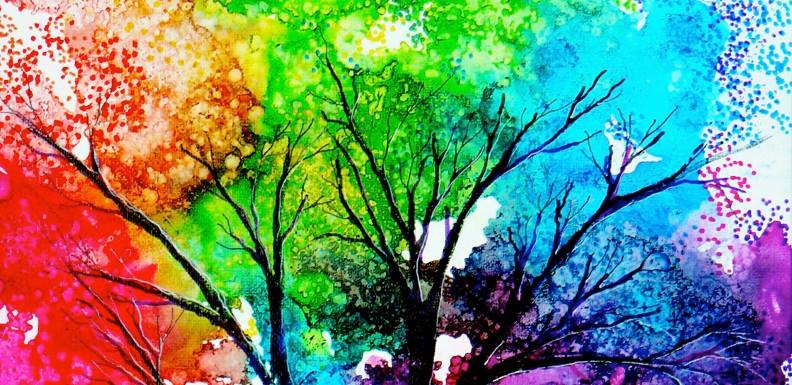 artistic, colorful trees