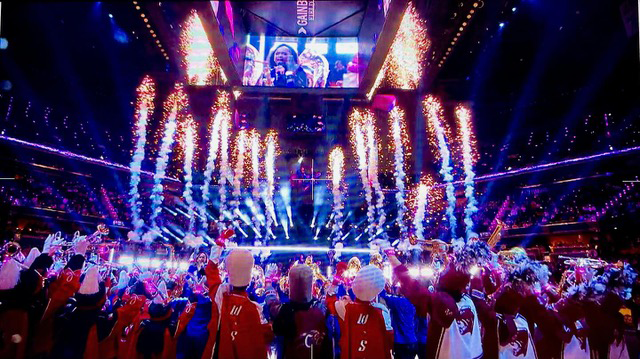 Fireworks display during 2024 NBA All Star Halftime Show, UToledo lighting associate professor Stephen Sakowski was the lighting director for this event