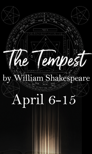 Graphic image of the production poster for The tempest