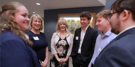 The inaugural class of Neff Scholars with Dean Anne Balazs and Lisa Neff.