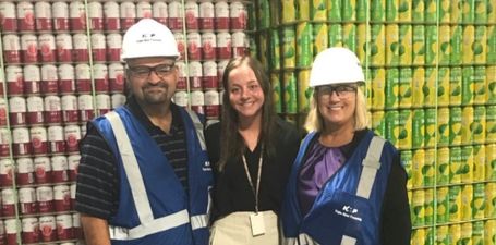 Dean Anne Balazs and Dr. Bashar Gammoh meet Carley Mercer, senior human resources major and intern during their visit to Kripke Enterprises.